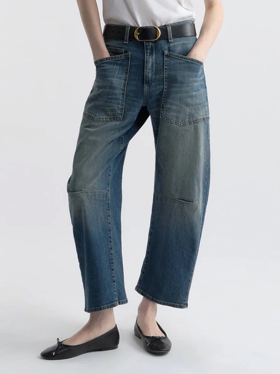 Nili Lotan Denim - Nili Lotan Blue Jeans SHON JEAN Mid-Rise Non-Stretch Bow-Leg Denim Barrel